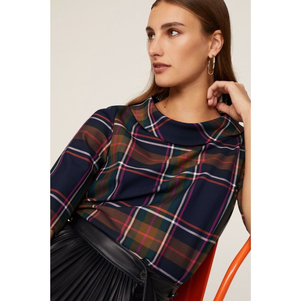 Trina Turk Kailee Plaid Roll Neck Boxy Top Size Large Women’s Classic Workwear - Picture 3 of 11